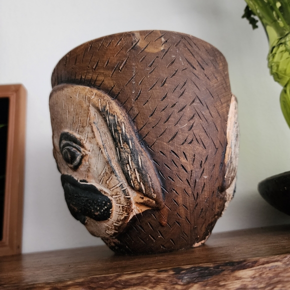 Handmade Terra-cotta Pug Breed Dog Portrait Face Ceramic Planter - Picture 3 of 5